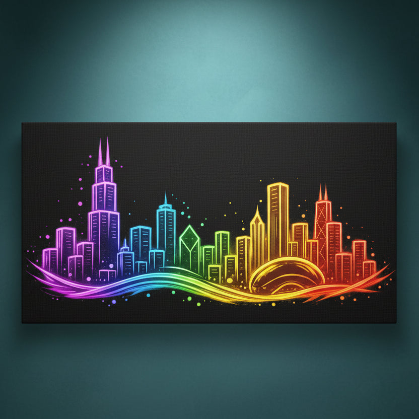Chicago Skyline ready to rhinestone canvas featuring Willis Tower and iconic city silhouette on a deep black background, 20x10 horizontal format