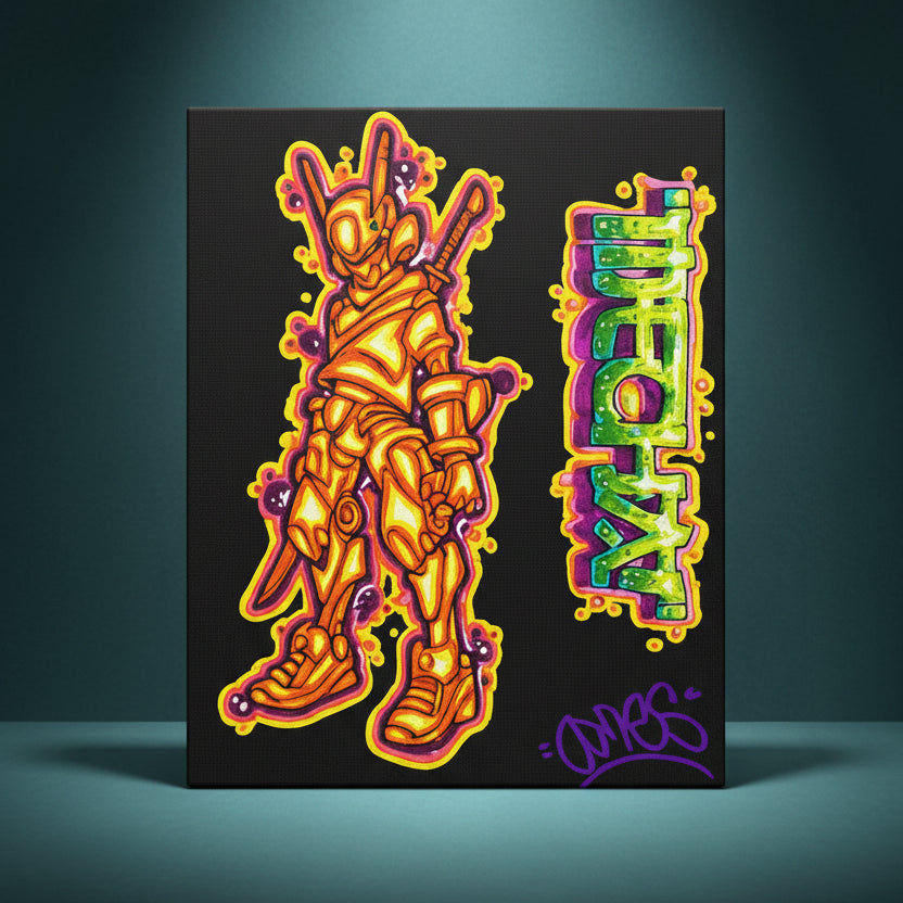 Colorful graphic of a robot with 'Mecha' text on a black background
